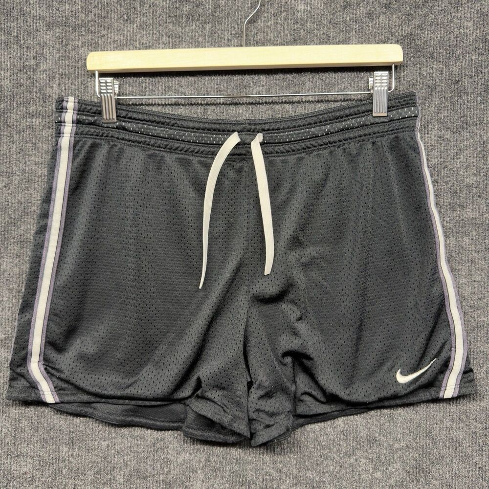 Nike Dri-Fit Black Mesh Shorts Womens Medium Training Y2K Drawstring Swoosh